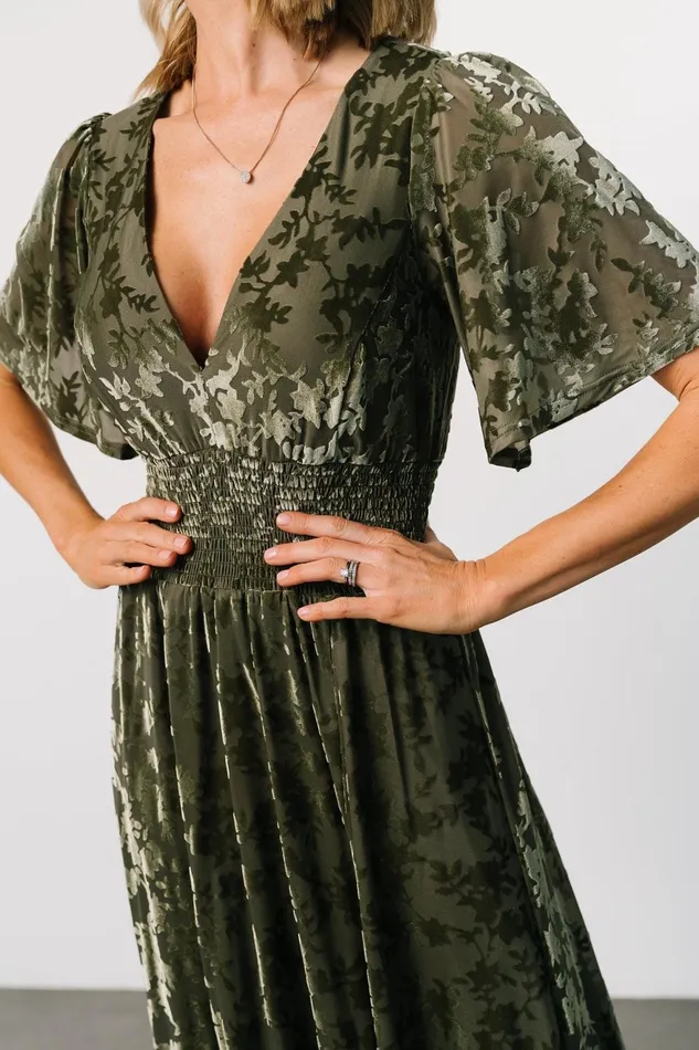 Women Maxi Dresses Baltic Born Veronica Velvet Maxi Dress Dark Sage