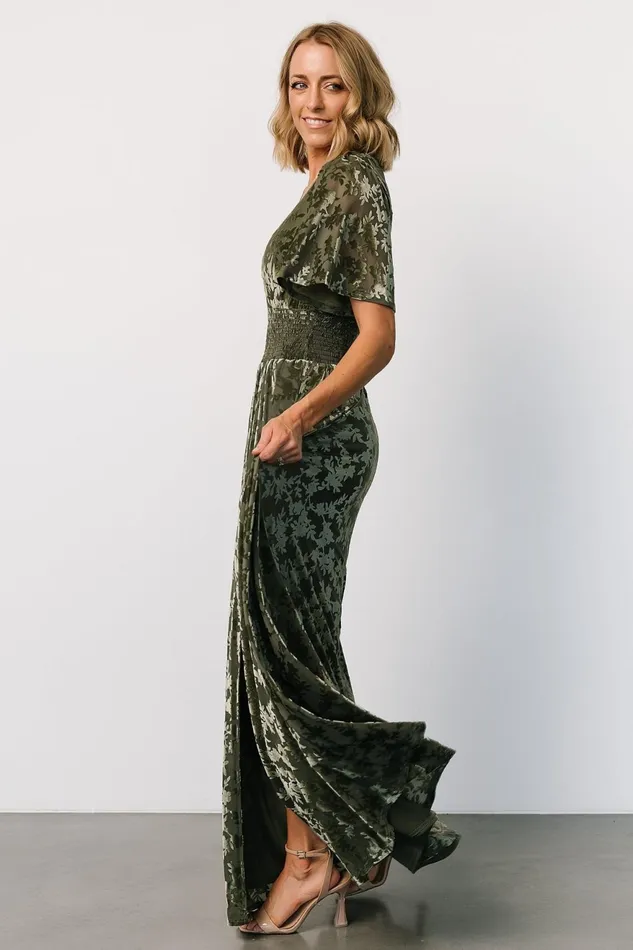 Women Maxi Dresses Baltic Born Veronica Velvet Maxi Dress Dark Sage