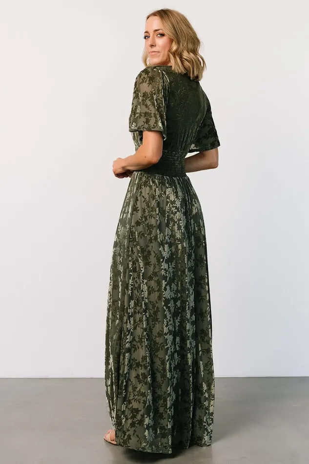 Women Maxi Dresses Baltic Born Veronica Velvet Maxi Dress Dark Sage