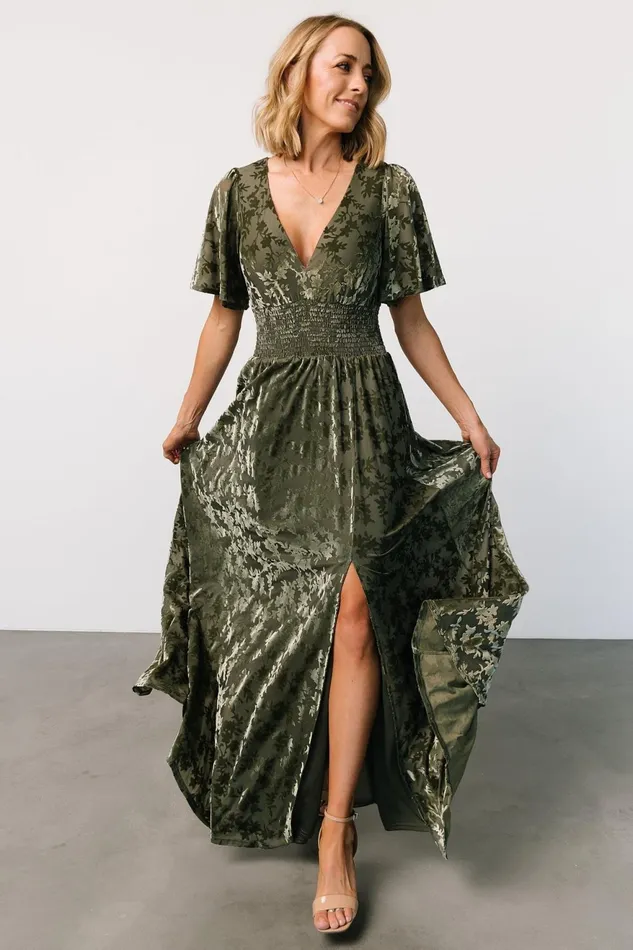 Women Maxi Dresses Baltic Born Veronica Velvet Maxi Dress Dark Sage