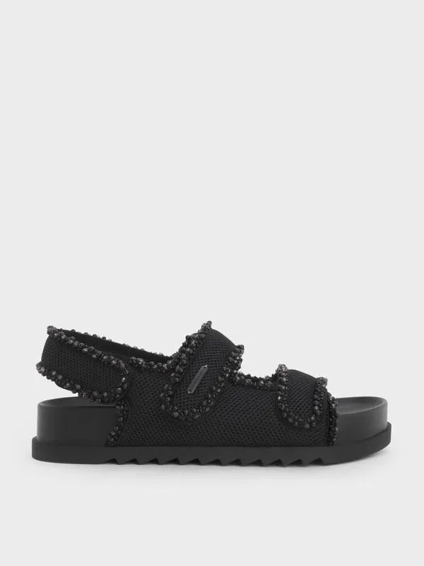 Women Mesh PearlEmbellished Flatform Sandals 8211 Black Textured CHARLES and KEITH Sandals Women Mesh PearlEmbellished Flatform Sandals 8211 Black Textured CHARLES and KEITH Sandals