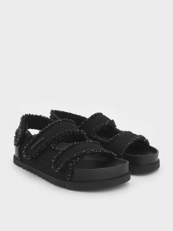 Women Mesh PearlEmbellished Flatform Sandals 8211 Black Textured CHARLES and KEITH Sandals Women Mesh PearlEmbellished Flatform Sandals 8211 Black Textured CHARLES and KEITH Sandals
