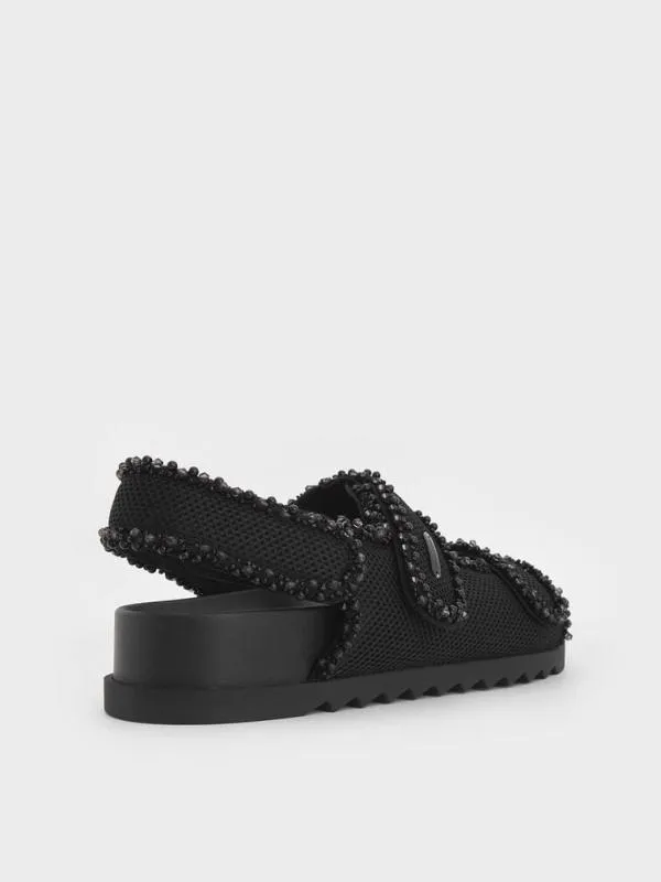 Women Mesh PearlEmbellished Flatform Sandals 8211 Black Textured CHARLES and KEITH Sandals Women Mesh PearlEmbellished Flatform Sandals 8211 Black Textured CHARLES and KEITH Sandals