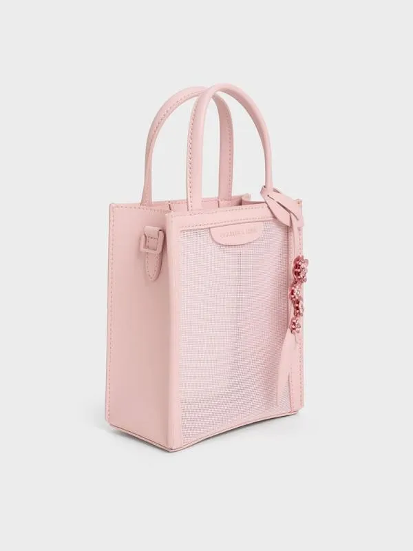 Women Mesh SequinFlower Elongated Tote Bag 8211 Blossom Pink CHARLES and KEITH Tote Bags