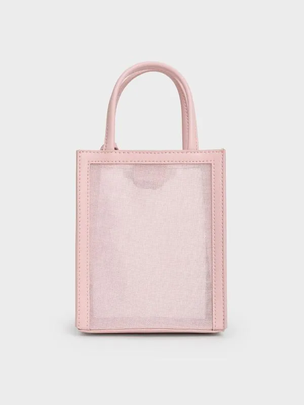 Women Mesh SequinFlower Elongated Tote Bag 8211 Blossom Pink CHARLES and KEITH Tote Bags
