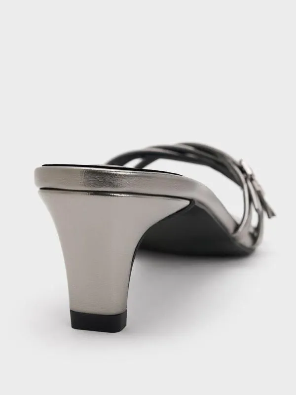 Women Metallic Buckled Strappy KittenHeel Mules 8211 Pewter CHARLES and KEITH Heels