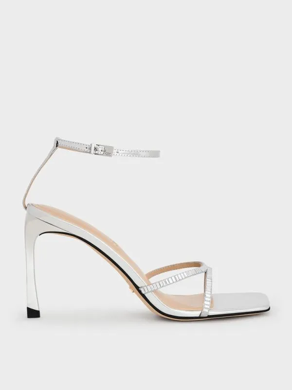 Women Metallic Leather and Satin CrystalEmbellished AnkleStrap Sandals 8211 Silver CHARLES and KEITH Heels Women Metallic Leather and Satin CrystalEmbellished AnkleStrap Sandals 8211 Silver CHARLES and KEITH Heels