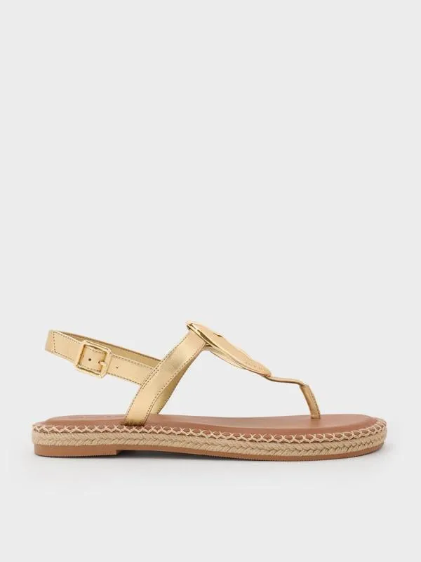 Women Metallic Oval Espadrille Sandals 8211 Gold CHARLES and KEITH Sandals