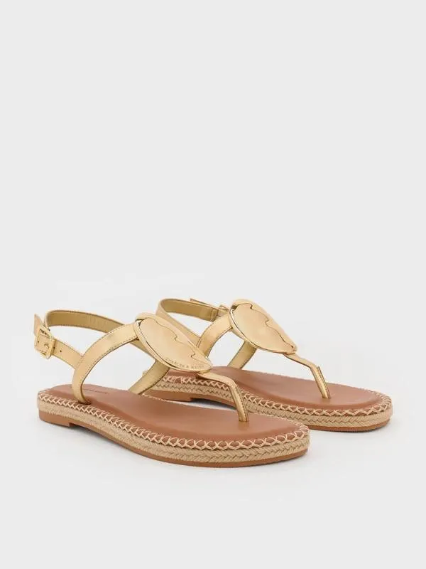 Women Metallic Oval Espadrille Sandals 8211 Gold CHARLES and KEITH Sandals