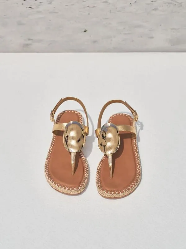 Women Metallic Oval Espadrille Sandals 8211 Gold CHARLES and KEITH Sandals