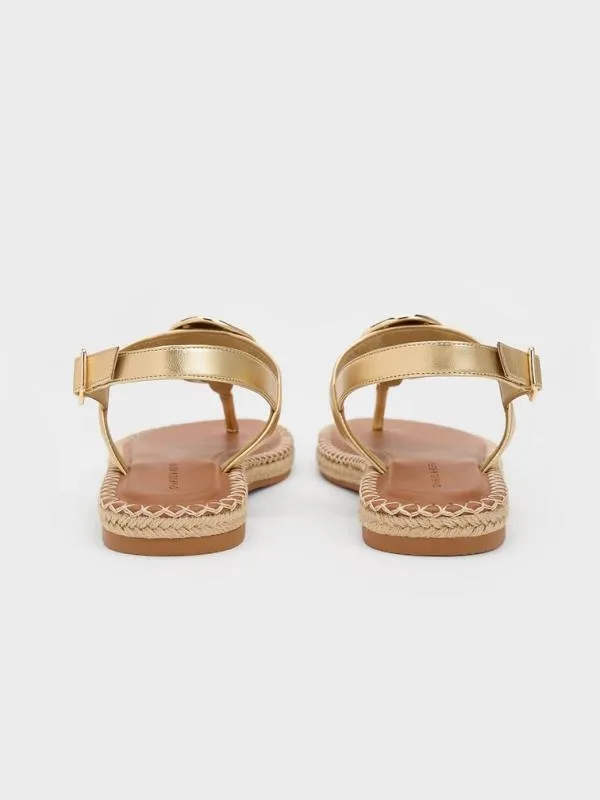 Women Metallic Oval Espadrille Sandals 8211 Gold CHARLES and KEITH Sandals