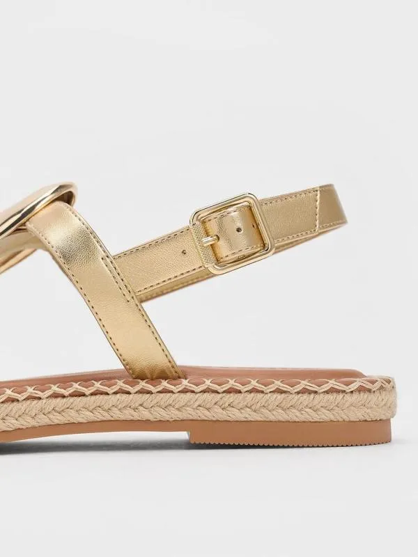 Women Metallic Oval Espadrille Sandals 8211 Gold CHARLES and KEITH Sandals