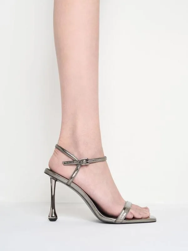 Women Metallic SculpturalHeel AnkleStrap Sandals 8211 Pewter CHARLES and KEITH Heels