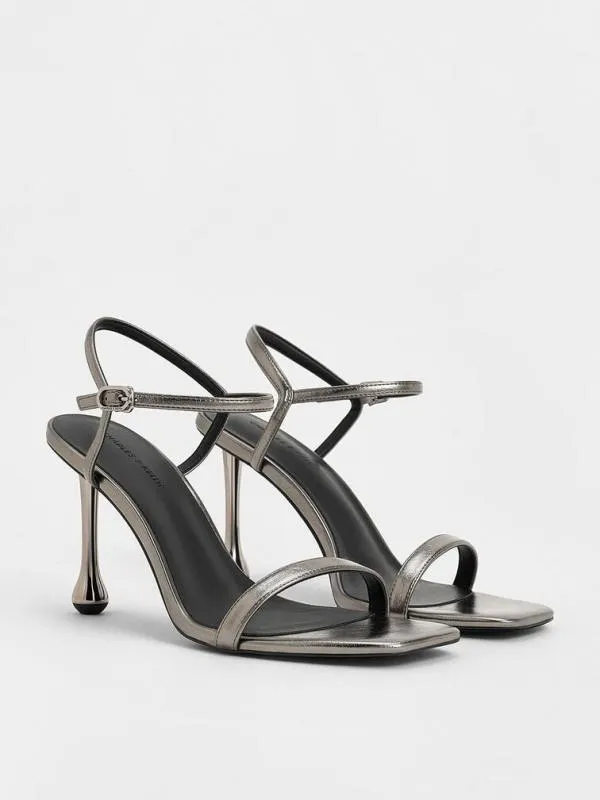 Women Metallic SculpturalHeel AnkleStrap Sandals 8211 Pewter CHARLES and KEITH Heels