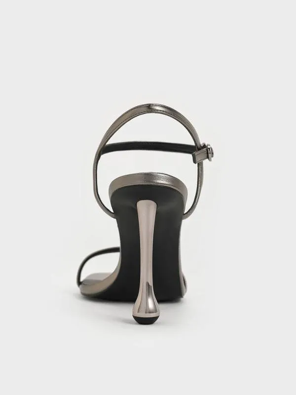 Women Metallic SculpturalHeel AnkleStrap Sandals 8211 Pewter CHARLES and KEITH Heels