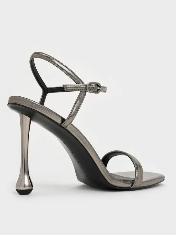 Women Metallic SculpturalHeel AnkleStrap Sandals 8211 Pewter CHARLES and KEITH Heels