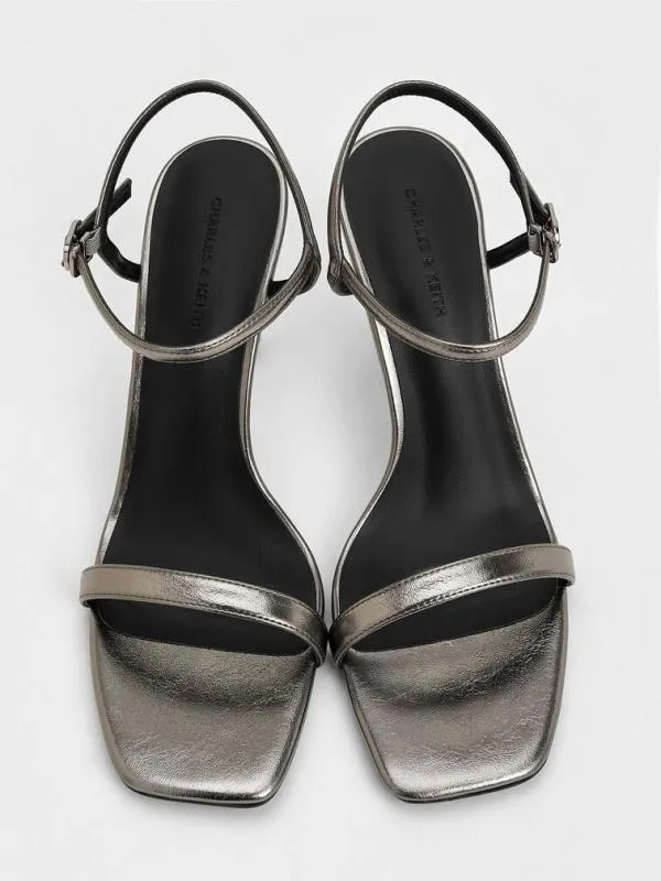Women Metallic SculpturalHeel AnkleStrap Sandals 8211 Pewter CHARLES and KEITH Heels