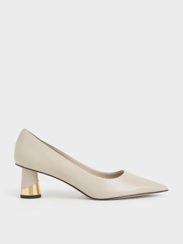 Women Metallic Sculptural Heel Pumps 8211 Chalk CHARLES and KEITH Heels