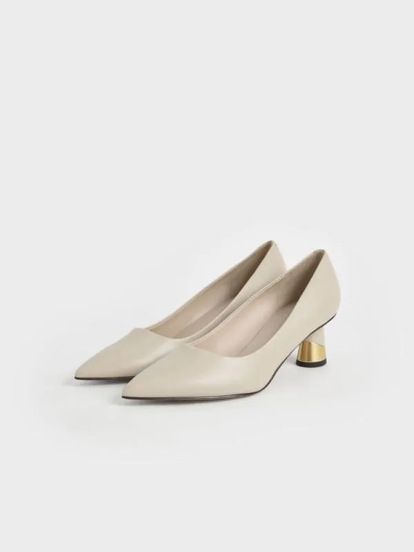 Women Metallic Sculptural Heel Pumps 8211 Chalk CHARLES and KEITH Heels