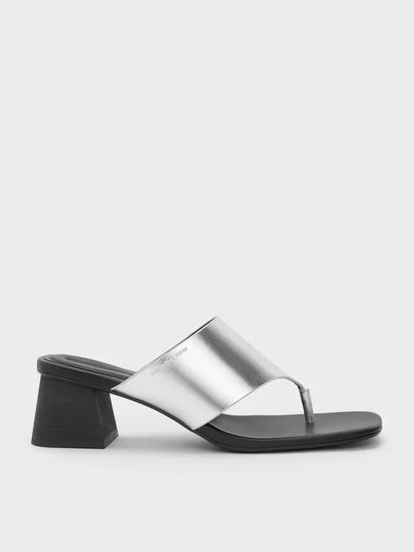 Women Metallic SquareToe Heeled Thong Sandals 8211 Silver CHARLES and KEITH Heels Women Metallic SquareToe Heeled Thong Sandals 8211 Silver CHARLES and KEITH Heels