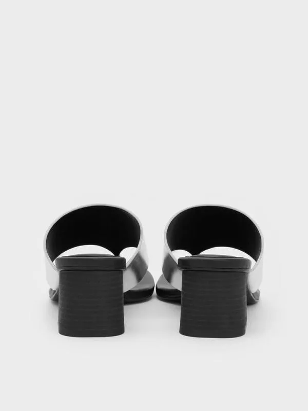 Women Metallic SquareToe Heeled Thong Sandals 8211 Silver CHARLES and KEITH Heels