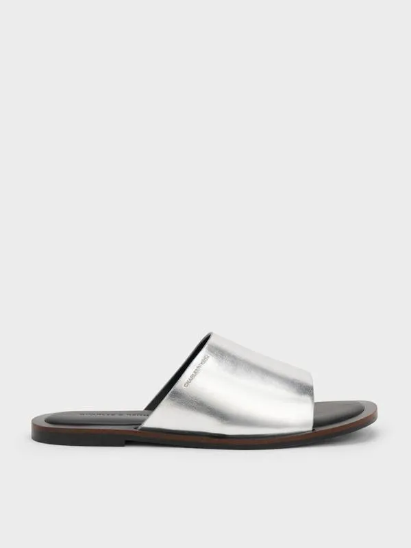 Women Metallic WideStrap Slide Sandals 8211 Silver CHARLES and KEITH Sandals