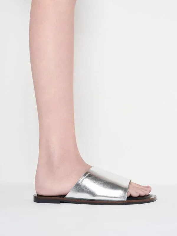 Women Metallic WideStrap Slide Sandals 8211 Silver CHARLES and KEITH Sandals