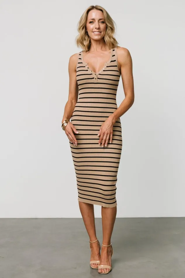 Women Midi Dresses Baltic Born Aniston Striped Ribbed Dress Camel Black Women Midi Dresses Baltic Born Aniston Striped Ribbed Dress Camel Black