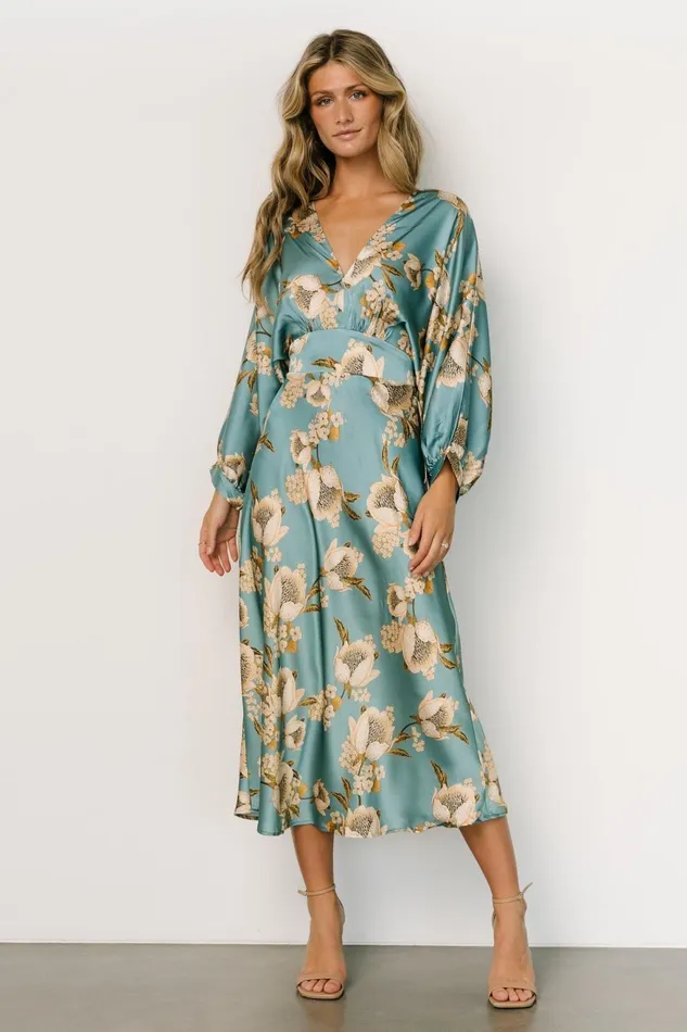 Women Midi Dresses Baltic Born Joni Satin Midi Dress Blue Multi