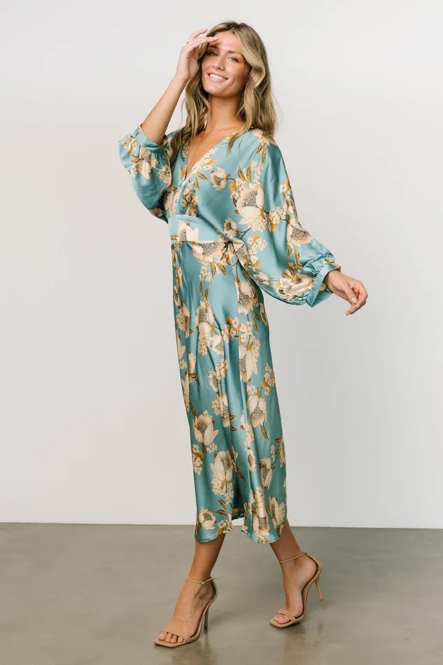 Women Midi Dresses Baltic Born Joni Satin Midi Dress Blue Multi