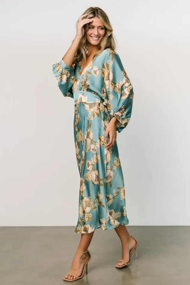 Women Midi Dresses Baltic Born Joni Satin Midi Dress Blue Multi