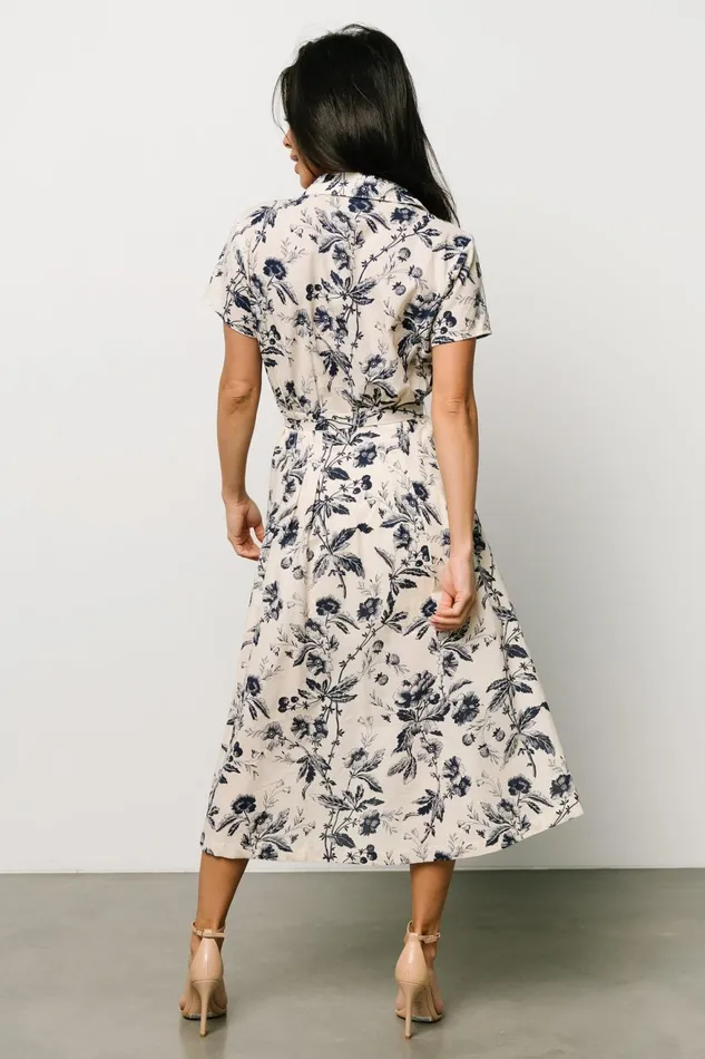 Women Midi Dresses Baltic Born Lorna Midi Dress Beige Navy Print Women Midi Dresses Baltic Born Lorna Midi Dress Beige Navy Print