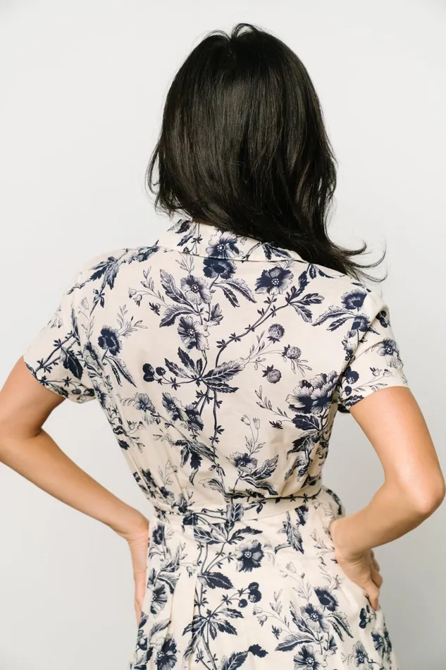 Women Midi Dresses Baltic Born Lorna Midi Dress Beige Navy Print Women Midi Dresses Baltic Born Lorna Midi Dress Beige Navy Print