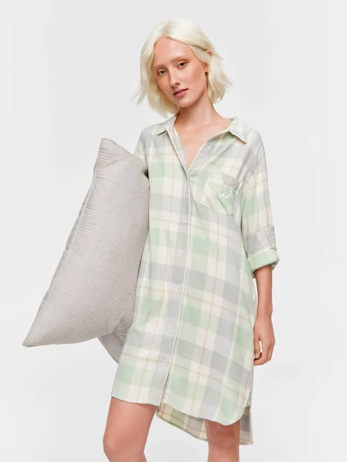 Women Mint Check Bamboo Flannelette Nightshirt Multi Peter Alexander Nighties Women Mint Check Bamboo Flannelette Nightshirt Multi Peter Alexander Nighties