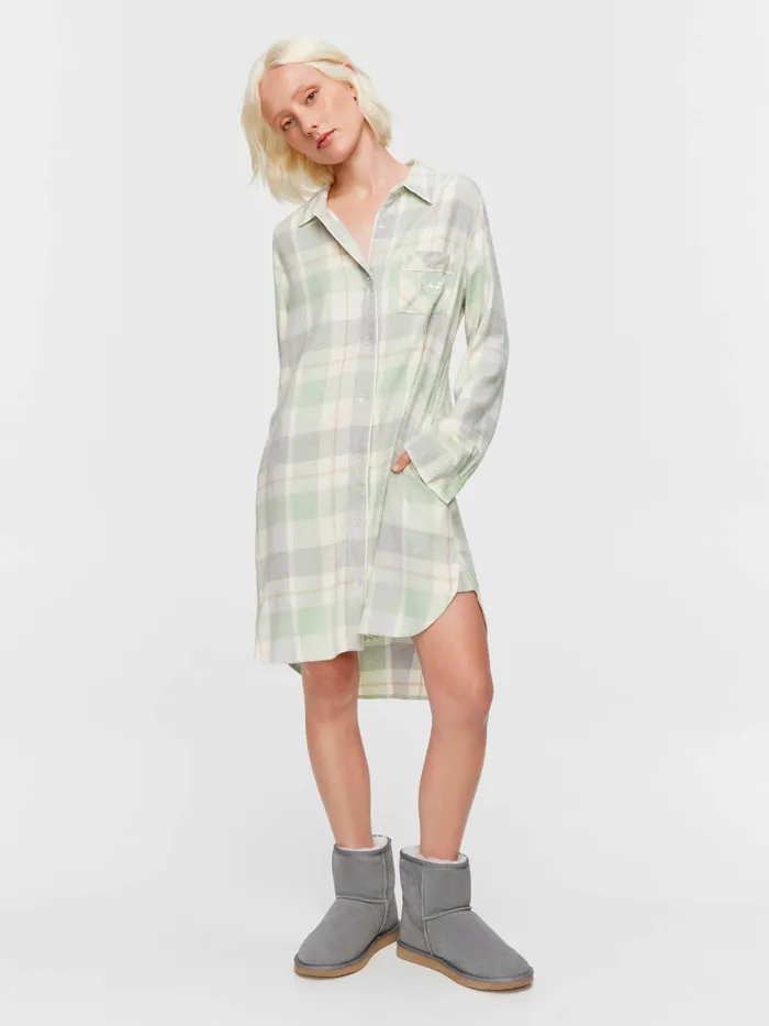 Women Mint Check Bamboo Flannelette Nightshirt Multi Peter Alexander Nighties