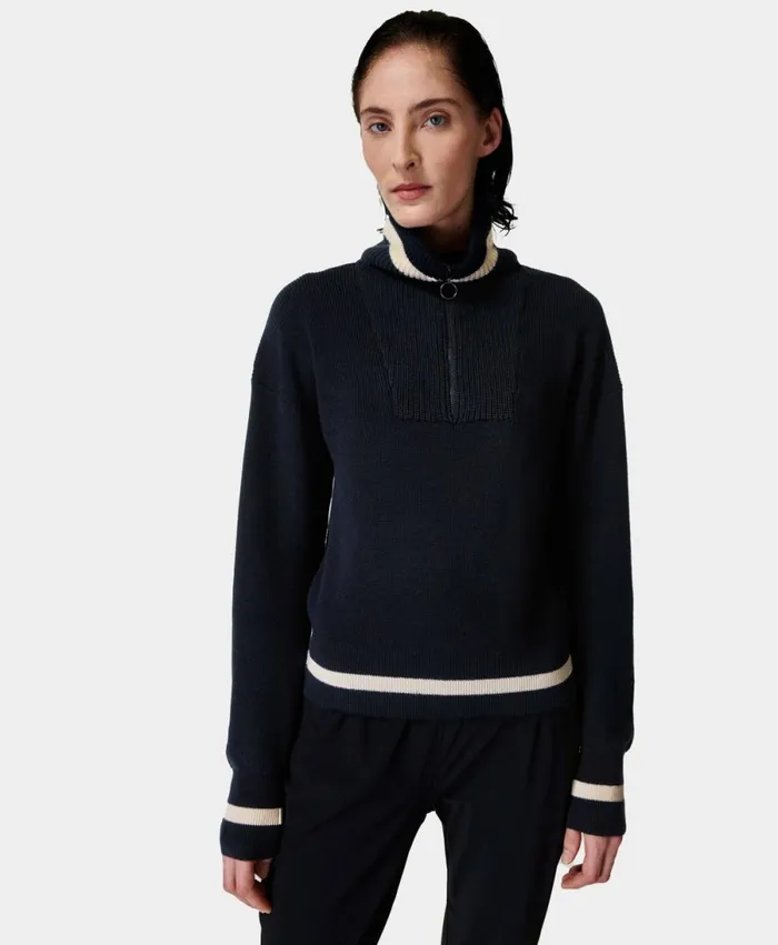 Women Modern Half Zip Jumper French Navy Blue Sweaty Betty Knitwear