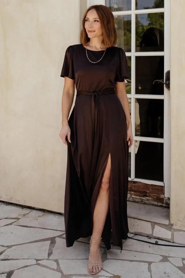 Women Mother Of The Bride Baltic Born Agnes Satin Maxi Dress Espresso