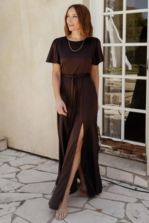 Women Mother Of The Bride Baltic Born Agnes Satin Maxi Dress Espresso