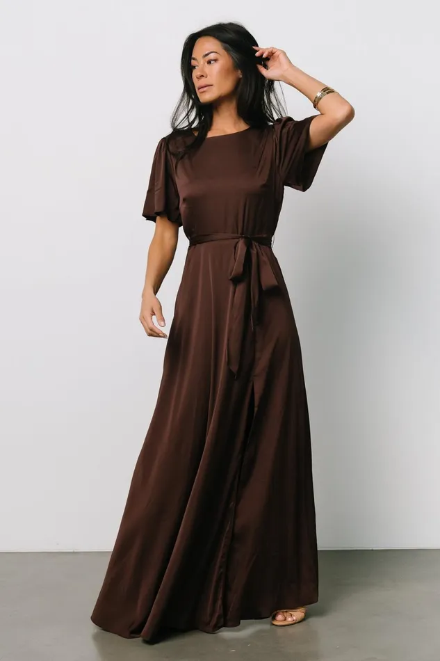 Women Mother Of The Bride Baltic Born Agnes Satin Maxi Dress Espresso