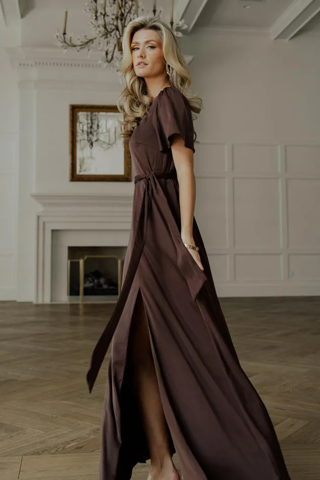 Women Mother Of The Bride Baltic Born Agnes Satin Maxi Dress Espresso