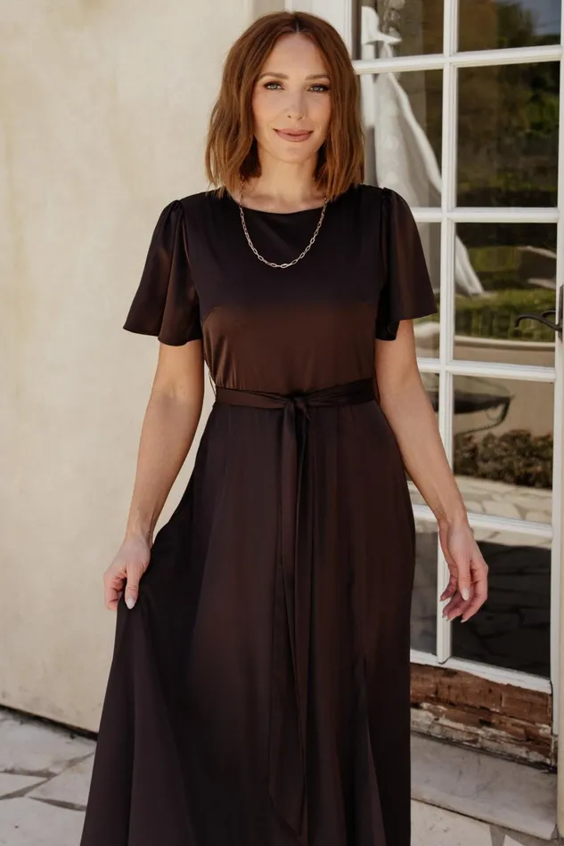 Women Mother Of The Bride Baltic Born Agnes Satin Maxi Dress Espresso