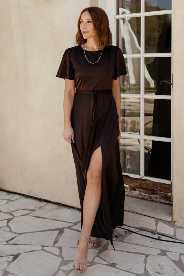 Women Mother Of The Bride Baltic Born Agnes Satin Maxi Dress Espresso