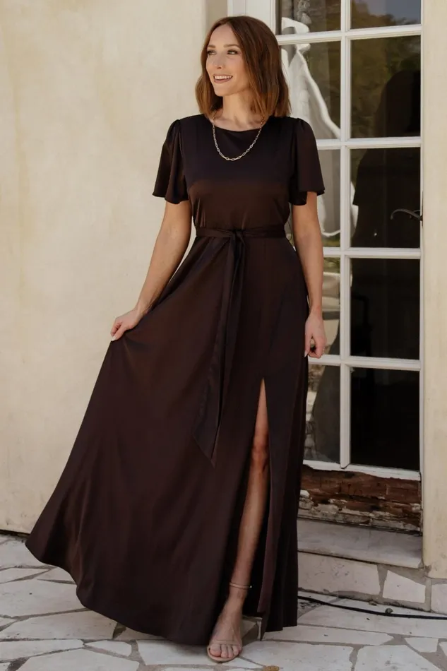 Women Mother Of The Bride Baltic Born Agnes Satin Maxi Dress Espresso