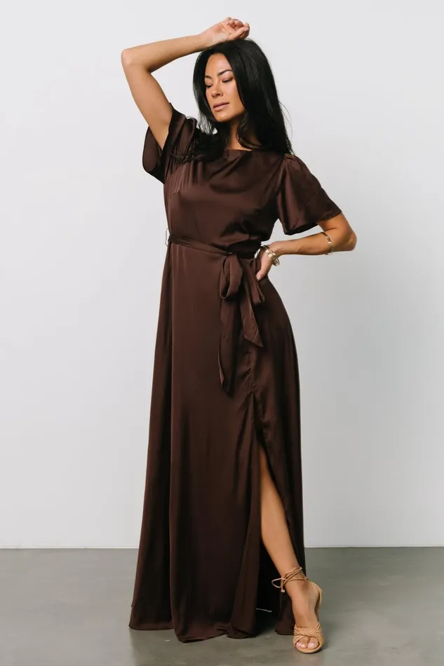 Women Mother Of The Bride Baltic Born Agnes Satin Maxi Dress Espresso