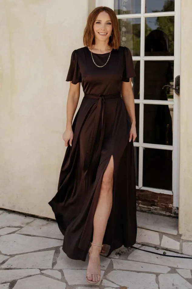 Women Mother Of The Bride Baltic Born Agnes Satin Maxi Dress Espresso