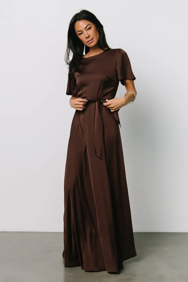 Women Mother Of The Bride Baltic Born Agnes Satin Maxi Dress Espresso