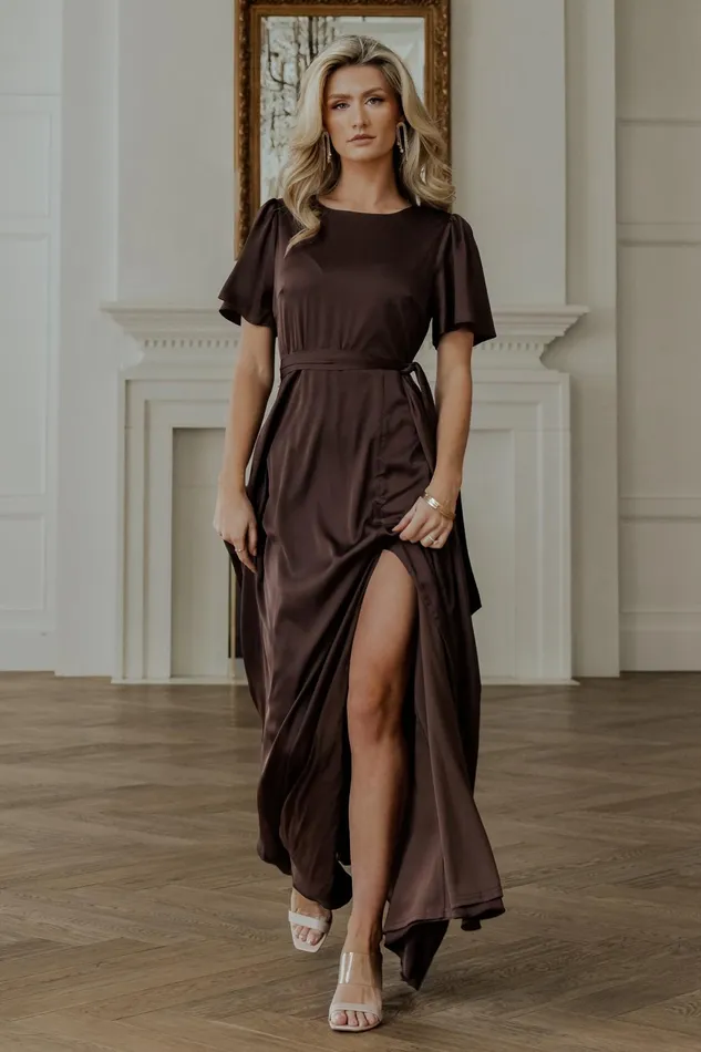Women Mother Of The Bride Baltic Born Agnes Satin Maxi Dress Espresso