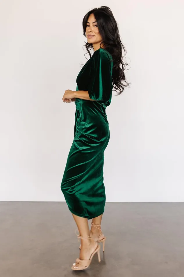 Women Mother Of The Bride Baltic Born Brendyn Ruched Velvet Dress Emerald