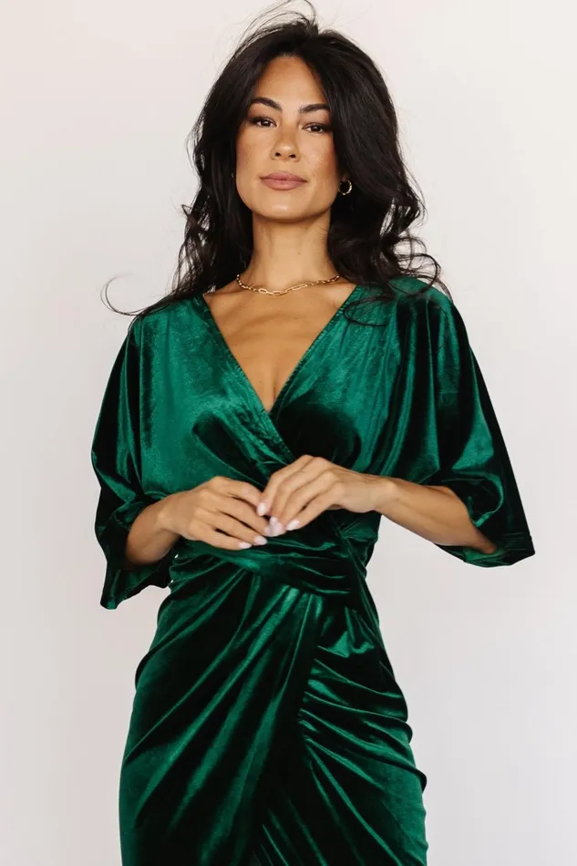 Women Mother Of The Bride Baltic Born Brendyn Ruched Velvet Dress Emerald