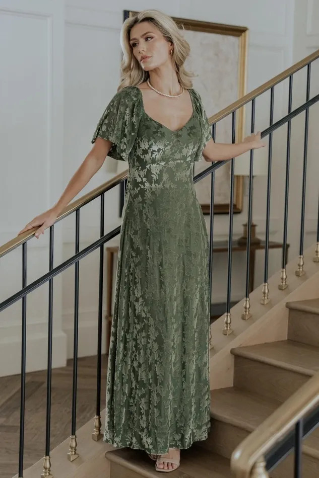 Women Mother Of The Bride Baltic Born Everley Velvet Maxi Dress Dark Sage